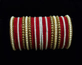 ( 2.6 ) Beautiful red velvet chuda stack with pearl kangan.