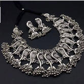 Ronak german silver peacock Choker Necklace set