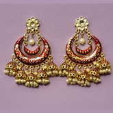 Statement chandbali in meenkari combined with pearl clusters