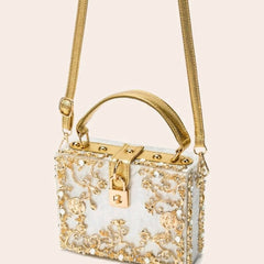 Floral Detailed Handbag - Marbled Rose Gold