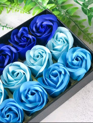 MAYMII 18Pcs Flora Scented Bath Soap Rose Flower Flowers Made By Nature Plant Essential Oil Set,in Gift Box, (Pink,Blue, Red, Purple for Choice) (Blue)