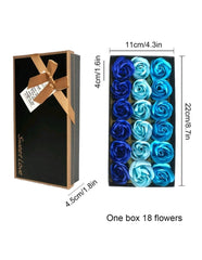 MAYMII 18Pcs Flora Scented Bath Soap Rose Flower Flowers Made By Nature Plant Essential Oil Set,in Gift Box, (Pink,Blue, Red, Purple for Choice) (Blue)
