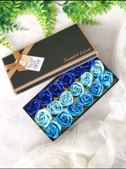MAYMII 18Pcs Flora Scented Bath Soap Rose Flower Flowers Made By Nature Plant Essential Oil Set,in Gift Box, (Pink,Blue, Red, Purple for Choice) (Blue)