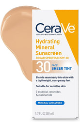 CeraVe Tinted Sunscreen with SPF 30 | Hydrating Mineral Sunscreen With Zinc Oxide & Titanium Dioxide | Sheer Tint for Healthy Glow