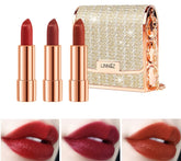 Gireatick Matte Lipstick Makeup Set for Woman, 3pcs Long Lasting Velvet Lipstick in One Glamour Chain Bag, Non-Stick Cup Red Lipstick, Not Fade Waterproof, Color Sensational Lipstick set, Lip Kit Gift Set
