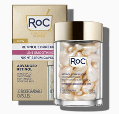 RoC Retinol Correxion Anti-Aging Wrinkle Night Serum, Daily Line Smoothing Skin Care Treatment for Fine Lines, Dark Spots, Post-Acne Scars, 30 Individual Capsules, Unscented, 0.35 Fl Oz