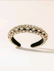 Crystal Rhinestone Headbands For Women White Pearl Headbands For Girls Padded Headband Black Velvet Jewelry Chain Hairband Handmade Pearly Flower Retro Filling Diamond Hair Accessories
