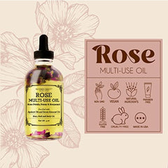Provence Beauty Rose Multi-Use Oil for Face, Body and Hair - Organic Blend of Apricot, Vitamin E and Sweet Almond Oil Moisturizer for Dry Skin, Scalp & Nails - Rose Petals & Bergamot Essential Oil - 4 Fl Oz
