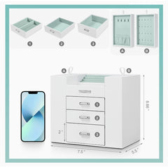 Homde Jewelry Organizer for Girls Women Jewelry Box Necklaces Rings Earrings Display Stand Jewelry Storage Holder Case for Bracelets Watches Sunglasses (White + Light Green)