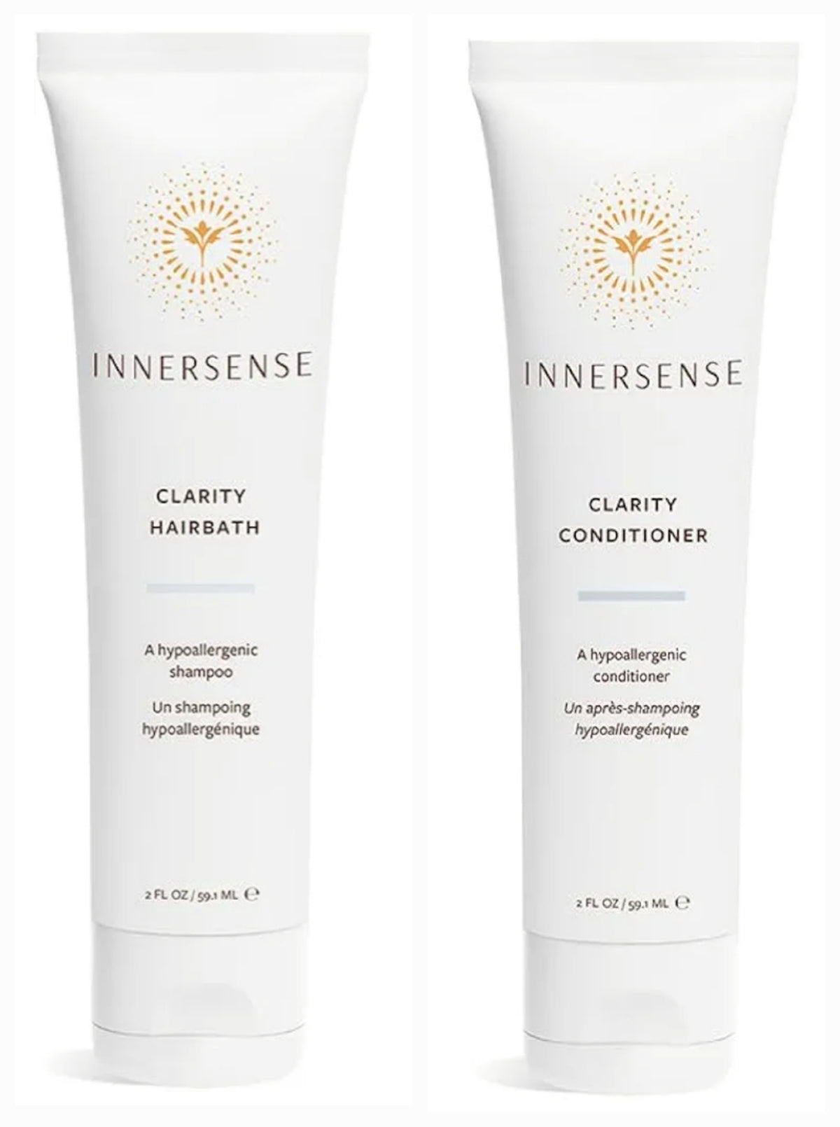 INNERSENSE Organic Beauty - Natural Clarity Hypoallergenic Hairbath SHAMPOO & CONDITIONER| Non-Toxic, Cruelty-Free Haircare (2 fl oz | 60 ml)