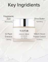 TIRTIR Natural Ceramide Cream Moisturizer for Hydrated, Glowing Skin - Shea Butter, Centella Asiatica Extract - Nourishing, Ideal for Dry Skin (50ml / 1.69 fl.oz.)