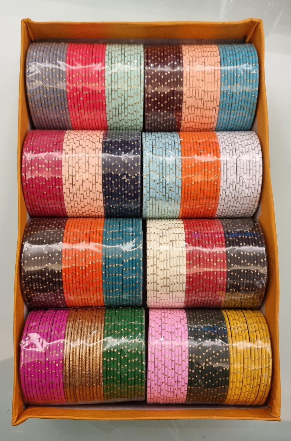 Multi color bangle set ( 1 Dozen ) 2.6 small, 2.8 Medium, 2.10 Large Multi color bangle set ( 1 Dozen ) 2.6 small, 2.8 Medium, 2.10 Large