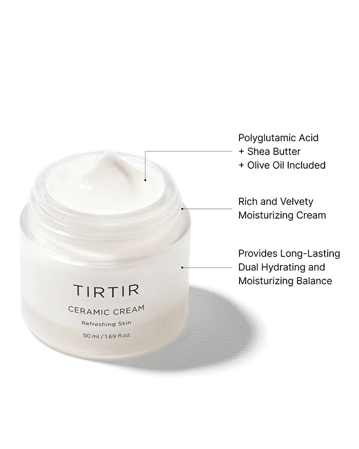 TIRTIR Natural Ceramide Cream Moisturizer for Hydrated, Glowing Skin - Shea Butter, Centella Asiatica Extract - Nourishing, Ideal for Dry Skin (50ml / 1.69 fl.oz.)