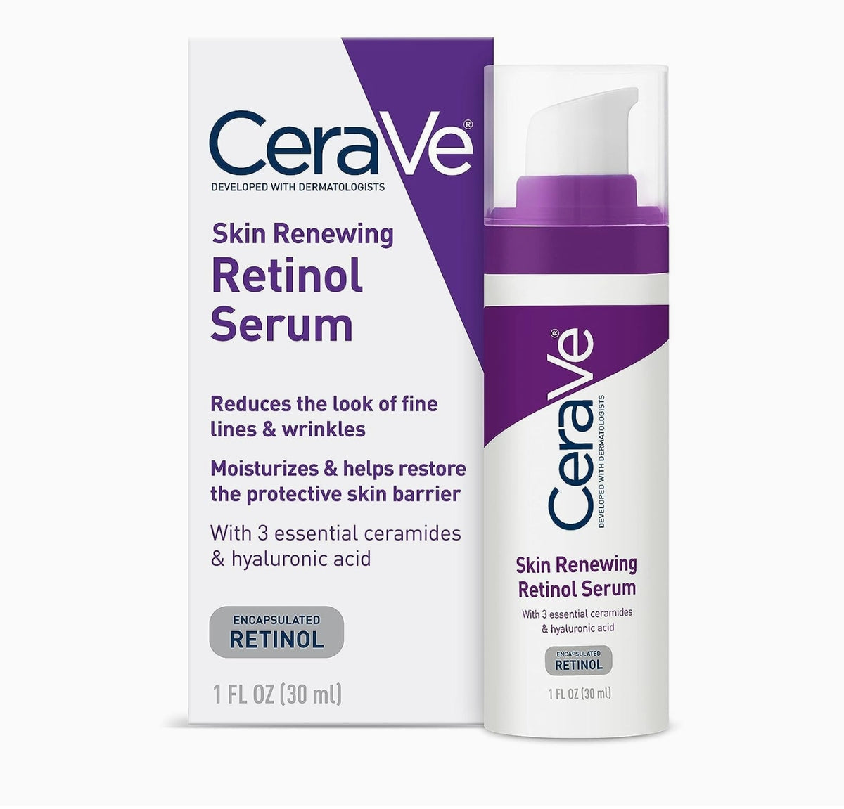 CeraVe Anti Aging Retinol Serum | Cream Serum for Smoothing Fine Lines and Skin Brightening | With Retinol, Hyaluronic Acid, Niacinamide, and Ceramides | 1 Ounce