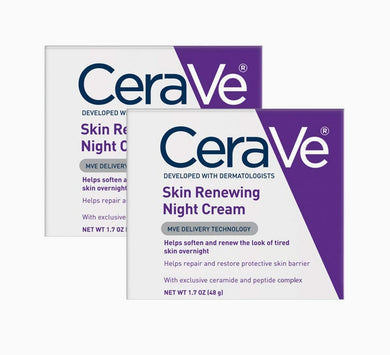 CeraVe Night Cream for Face  (1.7 Ounce Each) | Skin Renewing Night Cream with Hyaluronic Acid & Niacinamide | Fragrance Free