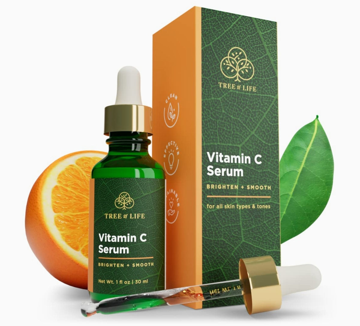 Tree of Life Facial Serum for Face, Brightening, Firming, Hydrating, Dry Skin, Dermatologist Tested - Vitamin C, 1 Fl Oz