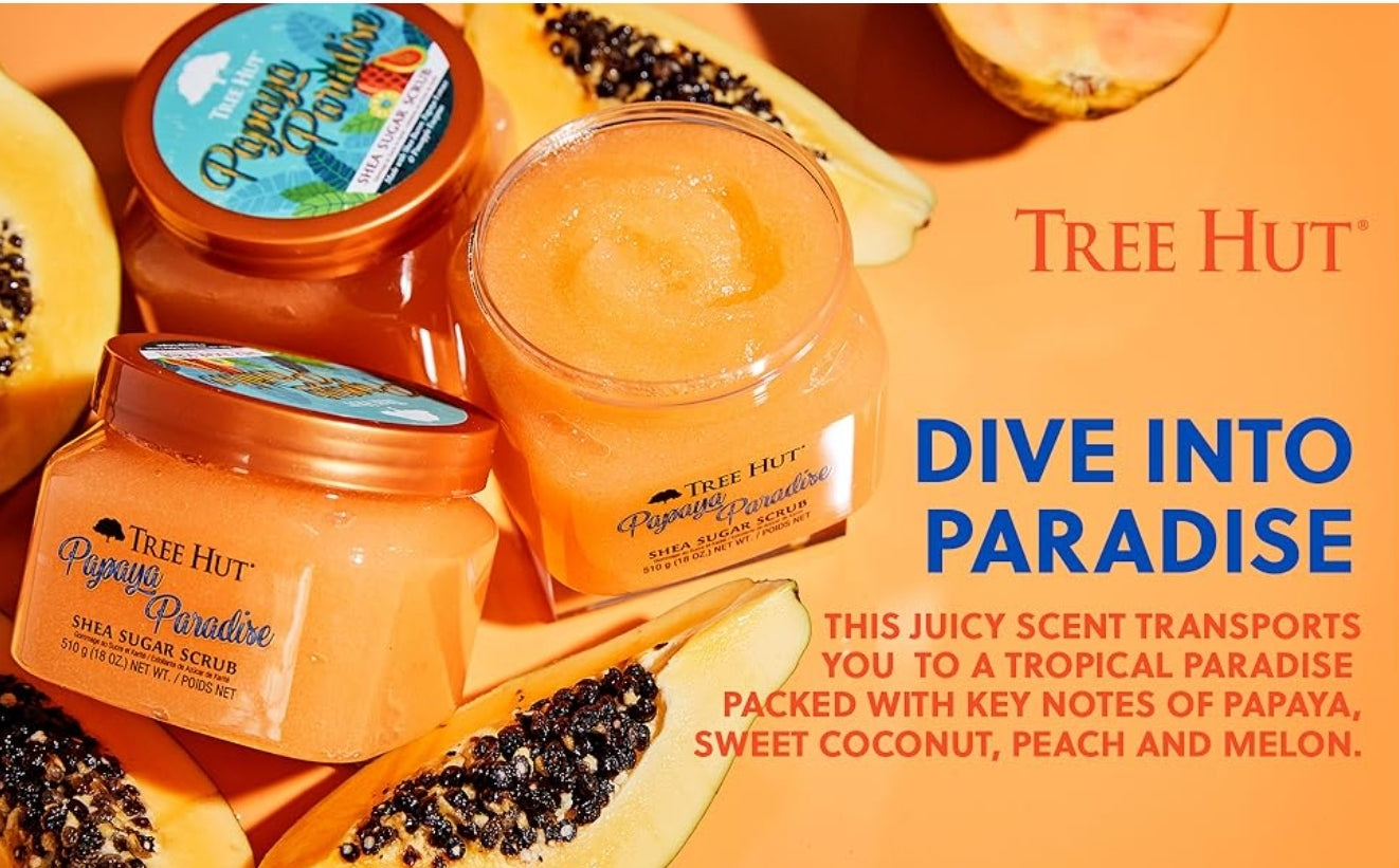 Tree Hut Papaya Paradise Shea Sugar Exfoliating & Hydrating Body Scrub, 18 oz Tree Hut Papaya Paradise Shea Sugar Exfoliating & Hydrating Body Scrub, 18 oz