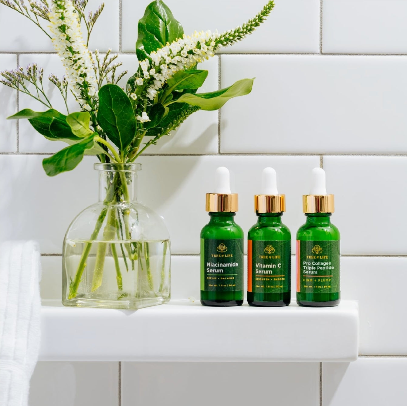 Tree of Life COMPLETE HYDRATION SERUM TRIO with Vitamin C Serum +Niacinamide Serum + Pro Collagen Peptide Serum, 3 count x 1oz Tree of Life COMPLETE HYDRATION SERUM TRIO with Vitamin C Serum +Niacinamide Serum + Pro Collagen Peptide Serum, 3 count x 1oz