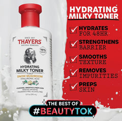 THAYERS Milky Face Toner Skin Care with Snow Mushroom and Hyaluronic Acid, Natural Gentle Facial Toner, for Dry and Sensitive Skin, 355mL