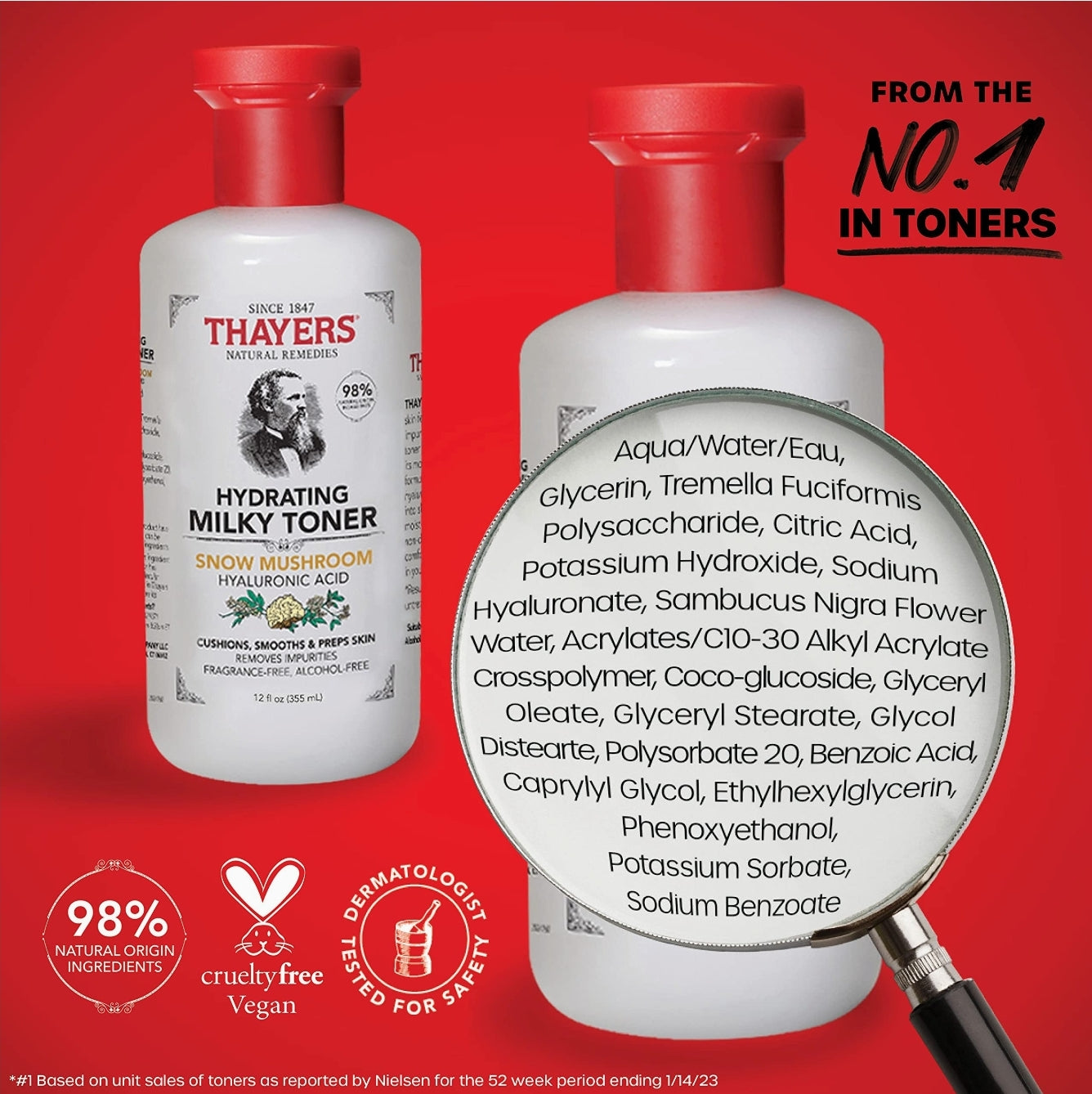 THAYERS Milky Face Toner Skin Care with Snow Mushroom and Hyaluronic Acid, Natural Gentle Facial Toner, for Dry and Sensitive Skin, 355mL