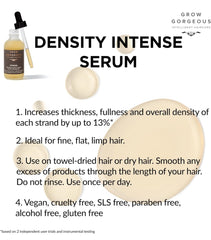 Grow Gorgeous Density Serum Intense - Vegan Hair Serum with Caffeine, Red Clover and Peptides for Thinning Hair and Hair Loss. Cruelty Free Hair Growth Serum