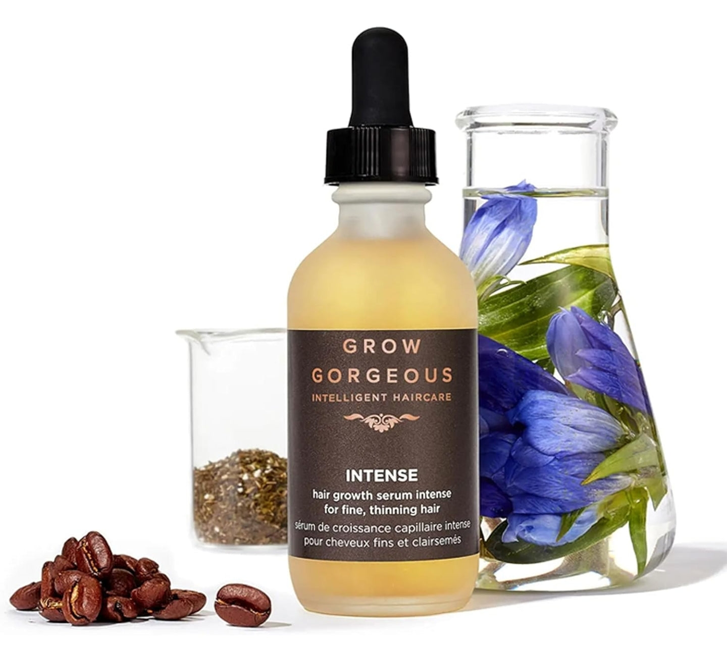 Grow Gorgeous Density Serum Intense - Vegan Hair Serum with Caffeine, Red Clover and Peptides for Thinning Hair and Hair Loss. Cruelty Free Hair Growth Serum