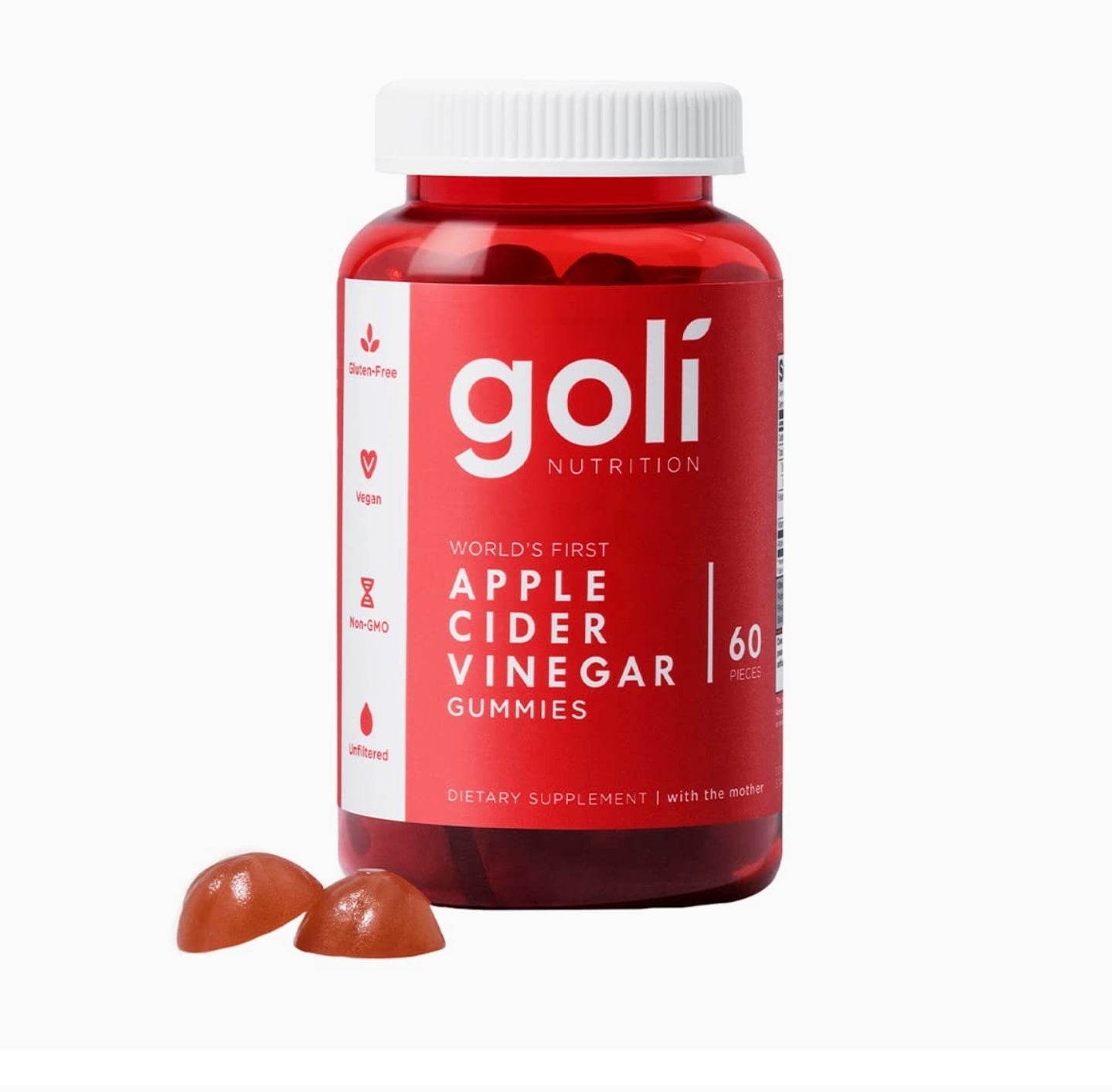 Goli Apple Cider Vinegar Gummy Vitamins - 60 Count - Vitamin B12, Gelatin-Free, Gluten-Free, Vegan & Non-GMO