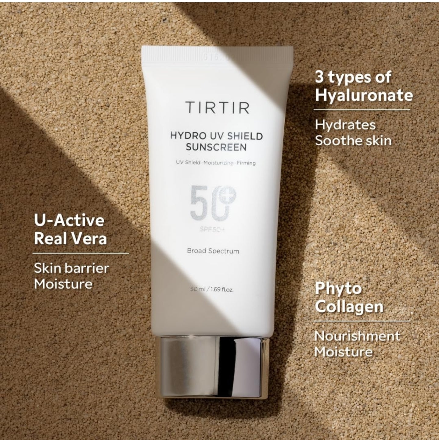 TIRTIR Hydro UV Shield Sunscreen, SPF 50+ UVA/UVB Protection, 1.69 Fl Oz (Pack of 1) | Lightweight, No White Cast, Non-greasy, Korean Sunscreen