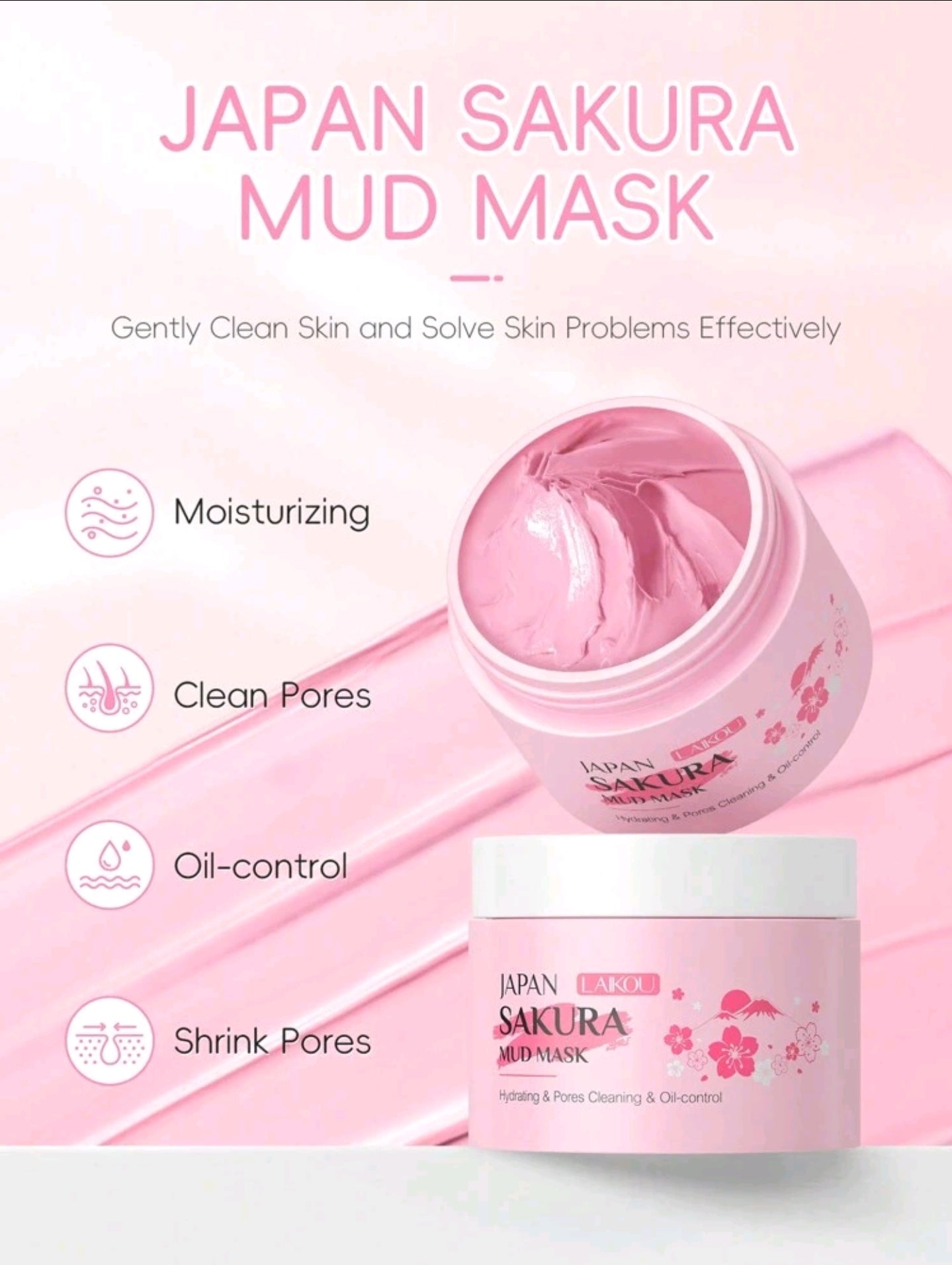 AKARY Sakura Clay Facial Mud Mask Deep Cleanse, Natural Skin Care Mask for Pore Cleansing, Oil Control, Reduce Acne, Skin Moisturizing, Smoothes Fine Lines, Pore Minimizer AKARY Sakura Clay Facial Mud Mask Deep Cleanse, Natural Skin Care Mask for Pore Cleansing, Oil Control, Reduce Acne, Skin Moisturizing, Smoothes Fine Lines, Pore Minimizer