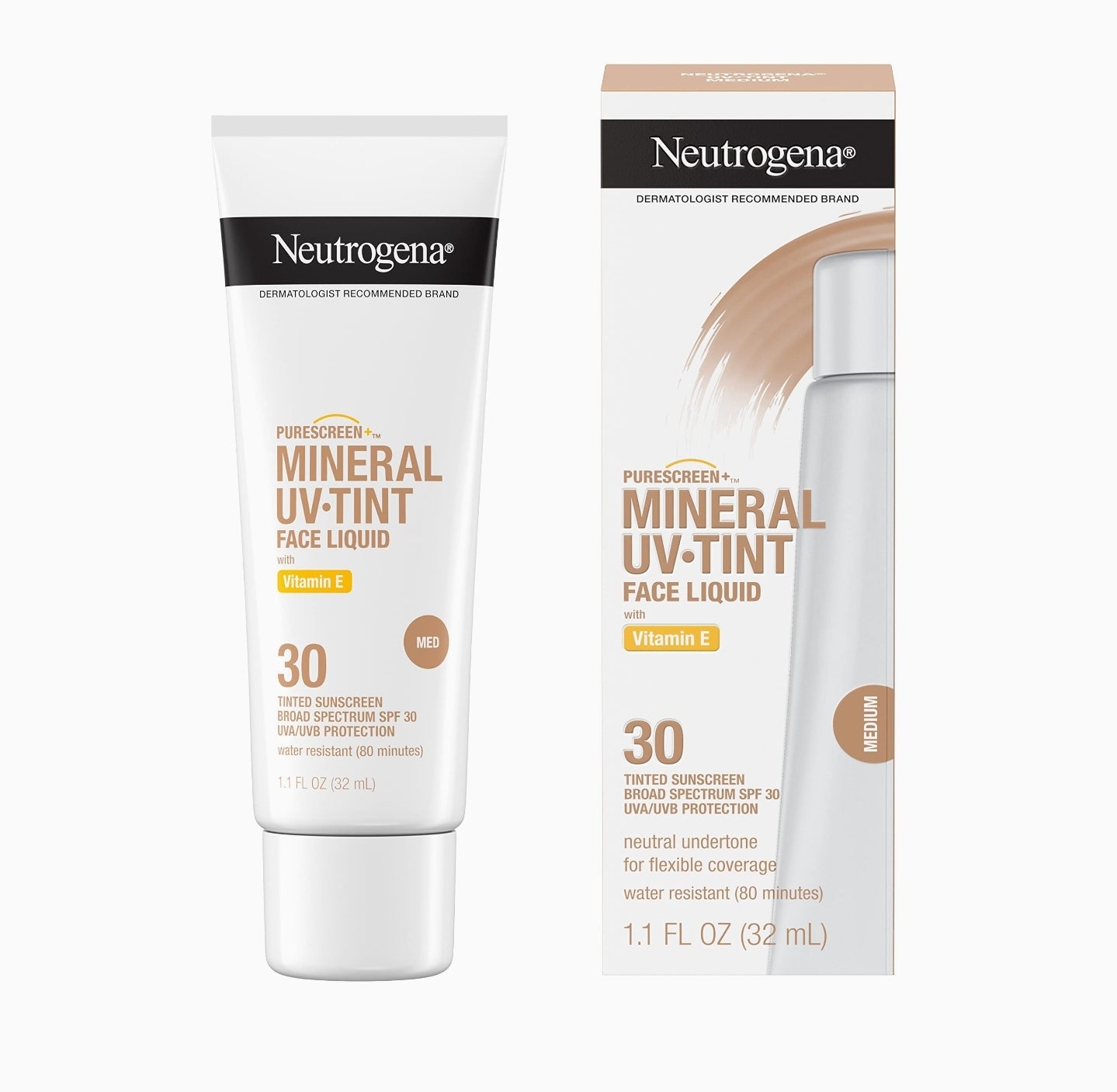 Neutrogena Purescreen+ Tinted Sunscreen for Face with SPF 30, Broad Spectrum Mineral Sunscreen with Zinc Oxide and Vitamin E, Water Resistant, Fragrance Free, , 1.1 fl oz