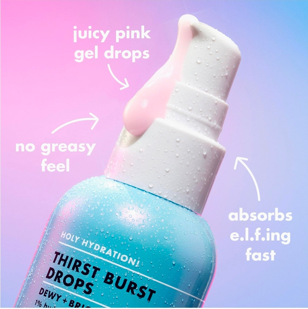E.l.f. SKIN Holy Hydration! Thirst Burst Drops, Serum For A Radiant Complexion Instantly & Over Time, Made With Hyaluronic Acid, Vegan & Cruelty-Free E.l.f. SKIN Holy Hydration! Thirst Burst Drops, Serum For A Radiant Complexion Instantly & Over Time, Made With Hyaluronic Acid, Vegan & Cruelty-Free