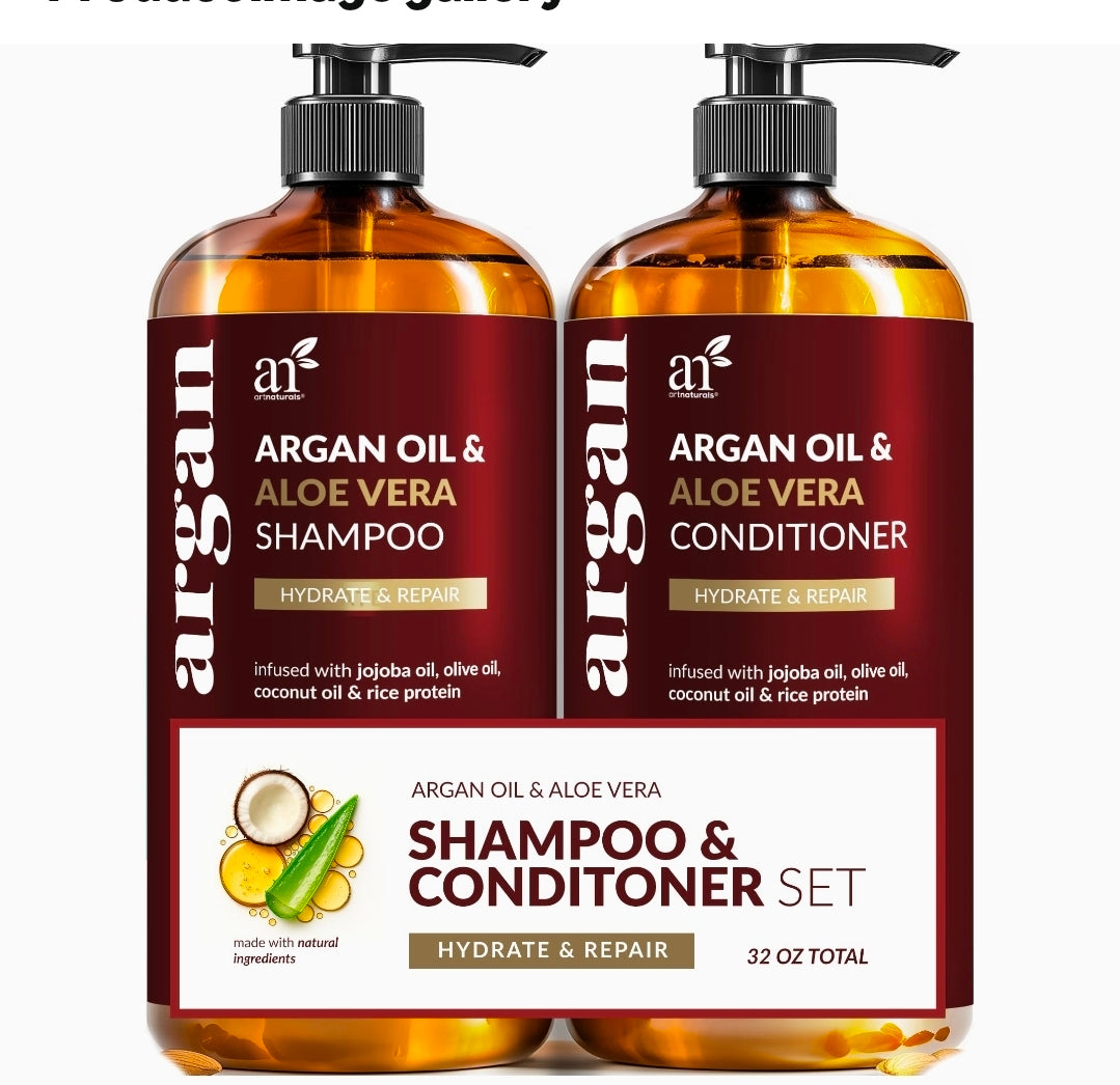 Argan Oil Shampoo and Conditioner Set - Sulfate-Free Formula with Nourishing Moroccan Oil and Keratin -for All Hair, Curly or Straight - Hydrate Repair Defy Frizz for Salon-like Results!16 Fl Oz 2 PK