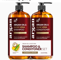 Argan Oil Shampoo and Conditioner Set - Sulfate-Free Formula with Nourishing Moroccan Oil and Keratin -for All Hair, Curly or Straight - Hydrate Repair Defy Frizz for Salon-like Results!16 Fl Oz 2 PK