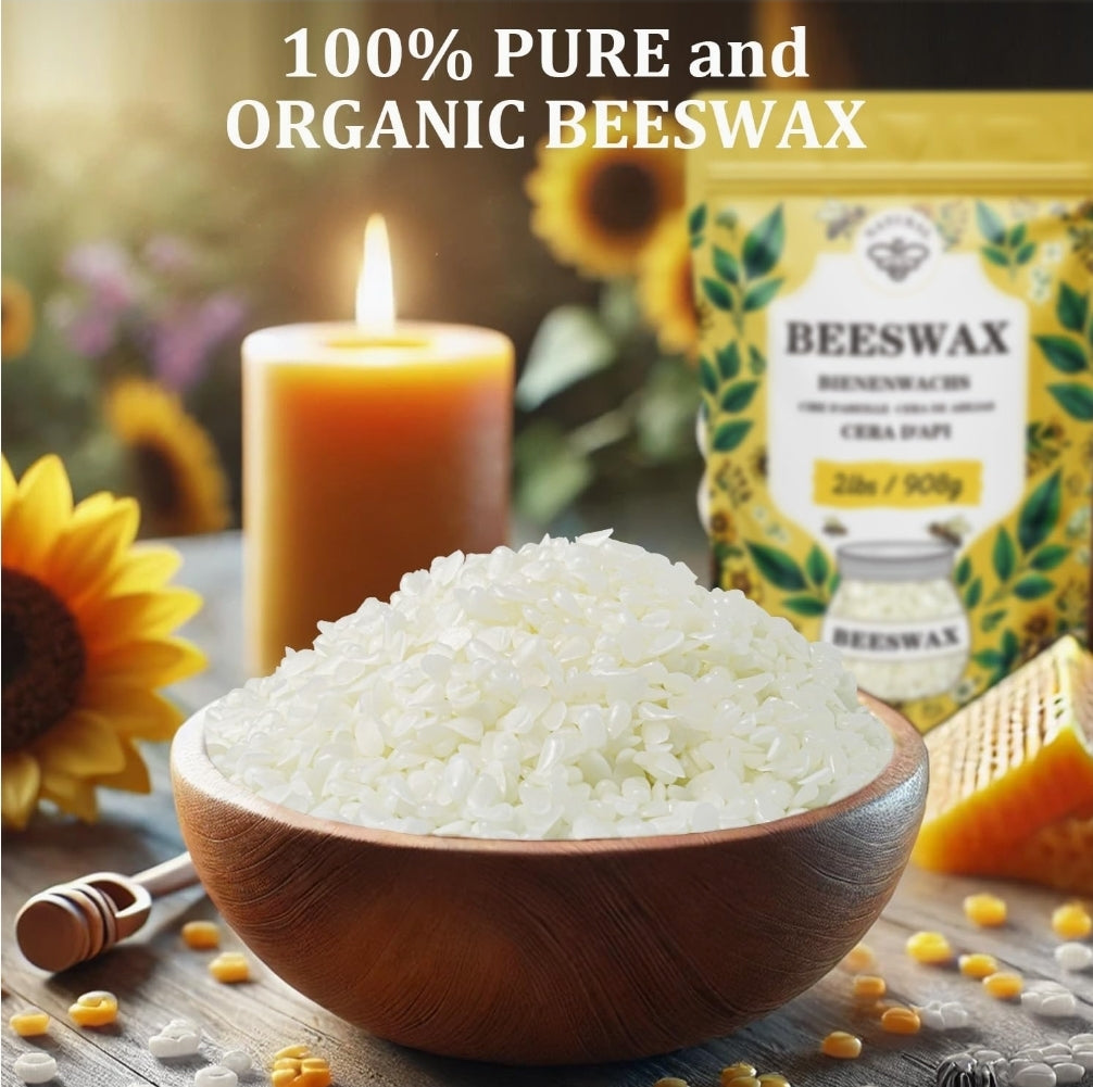 VEGISHINE Pure and Natural White Beeswax for Candle Making, DIY Skin Care, Lip Balm, Polishing, Lotion, Soap, Candle Making Supplies