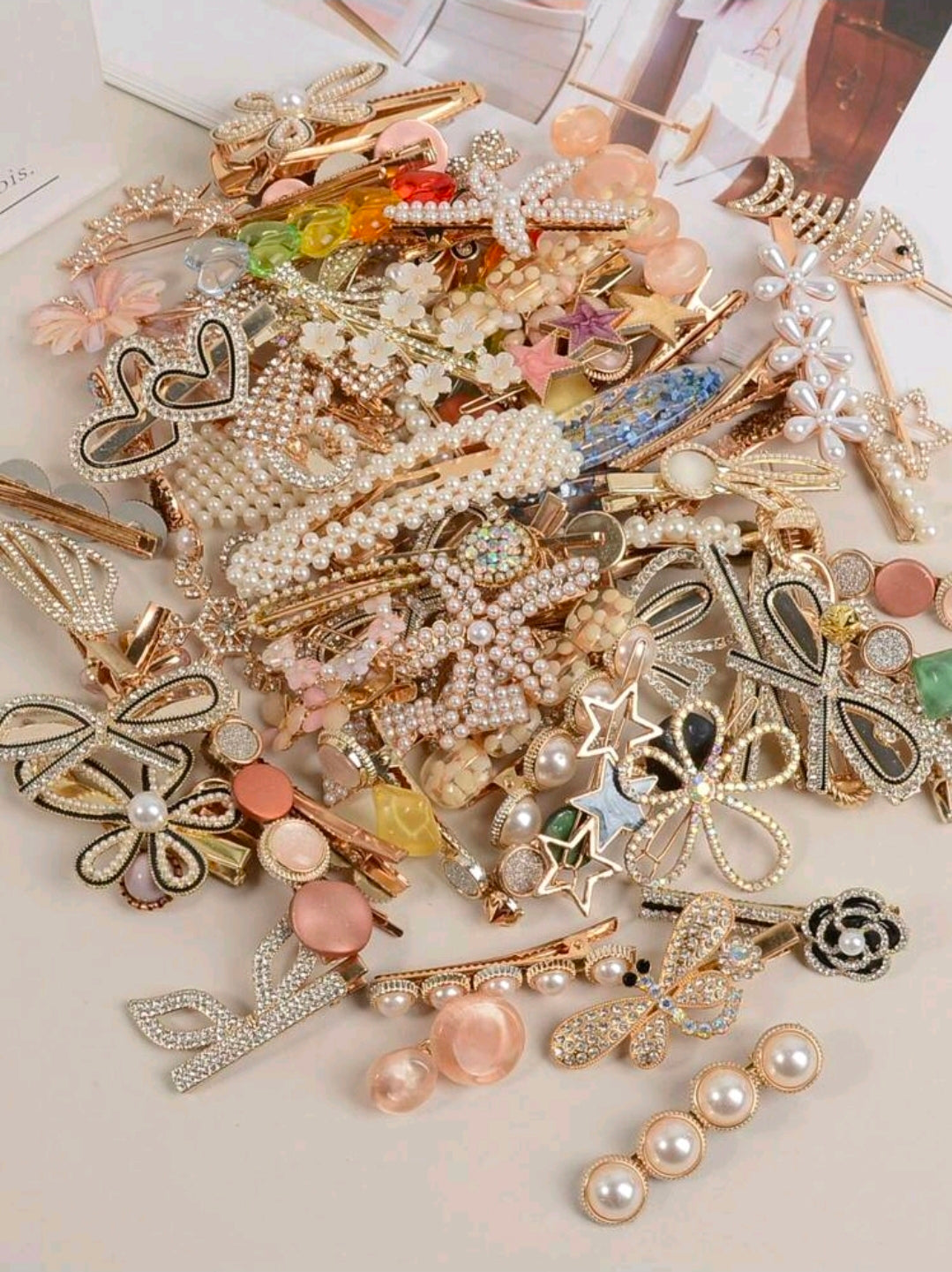 25Pcs Elegant Faux Pearl & Rhinestone Hair Clips Set For Women, French Style Gold Bow Heart Star Barrettes, Chic Fashion Hair Accessories