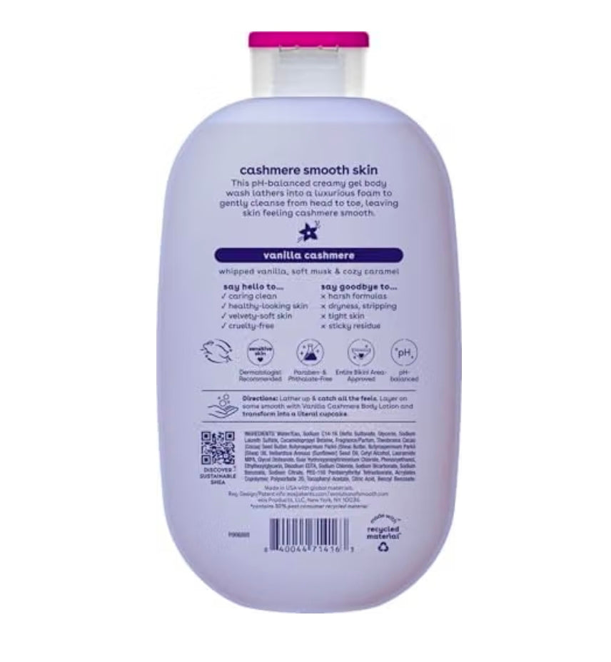 eos Body Wash, Vanilla Cashmere, Moisturizing Creamy Gel Formula with Shea Butter, Glycerin, Vitamin E, pH Balanced, Sensitive Skin, Vegan, 16 fl oz