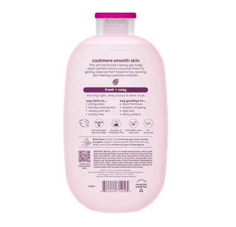 eos Cashmere Body Wash – Fresh & Cozy, Moisturizing Body Wash, Creamy Gel Formula, with Shea Butter, Glycerin, Vitamin E, pH Balanced, Sensitive Skin, Vegan, 16 fl oz