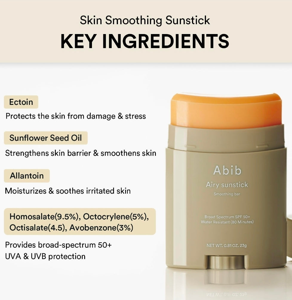Abib Airy & Quick Sunstick DUO SPF50+ Broad Spectrum Semi-Matte & Quick Glowy Finish, No White Cast, Korean Sunscreen Stick for All Skin Types, 2 Count