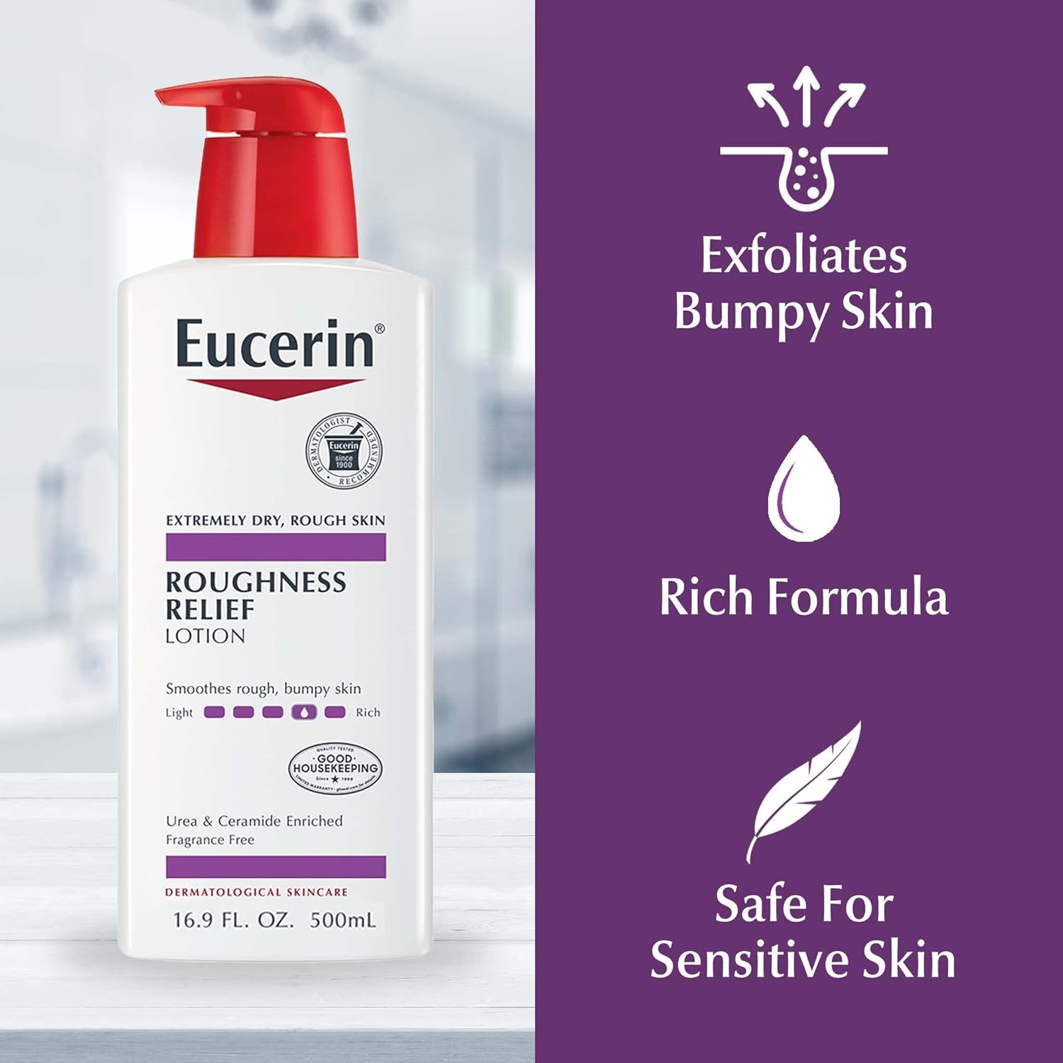 Eucerin Roughness Relief Body Lotion for Extremely Dry, Rough Skin, Urea Enriched Body Moisturizer, 16.9 Fl Oz Bottle Eucerin Roughness Relief Body Lotion for Extremely Dry, Rough Skin, Urea Enriched Body Moisturizer, 16.9 Fl Oz Bottle