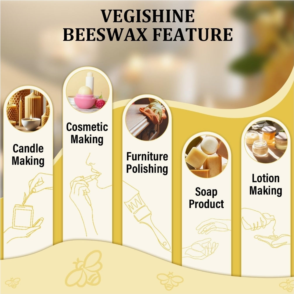 VEGISHINE Pure and Natural White Beeswax for Candle Making, DIY Skin Care, Lip Balm, Polishing, Lotion, Soap, Candle Making Supplies