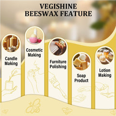 VEGISHINE Pure and Natural White Beeswax for Candle Making, DIY Skin Care, Lip Balm, Polishing, Lotion, Soap, Candle Making Supplies