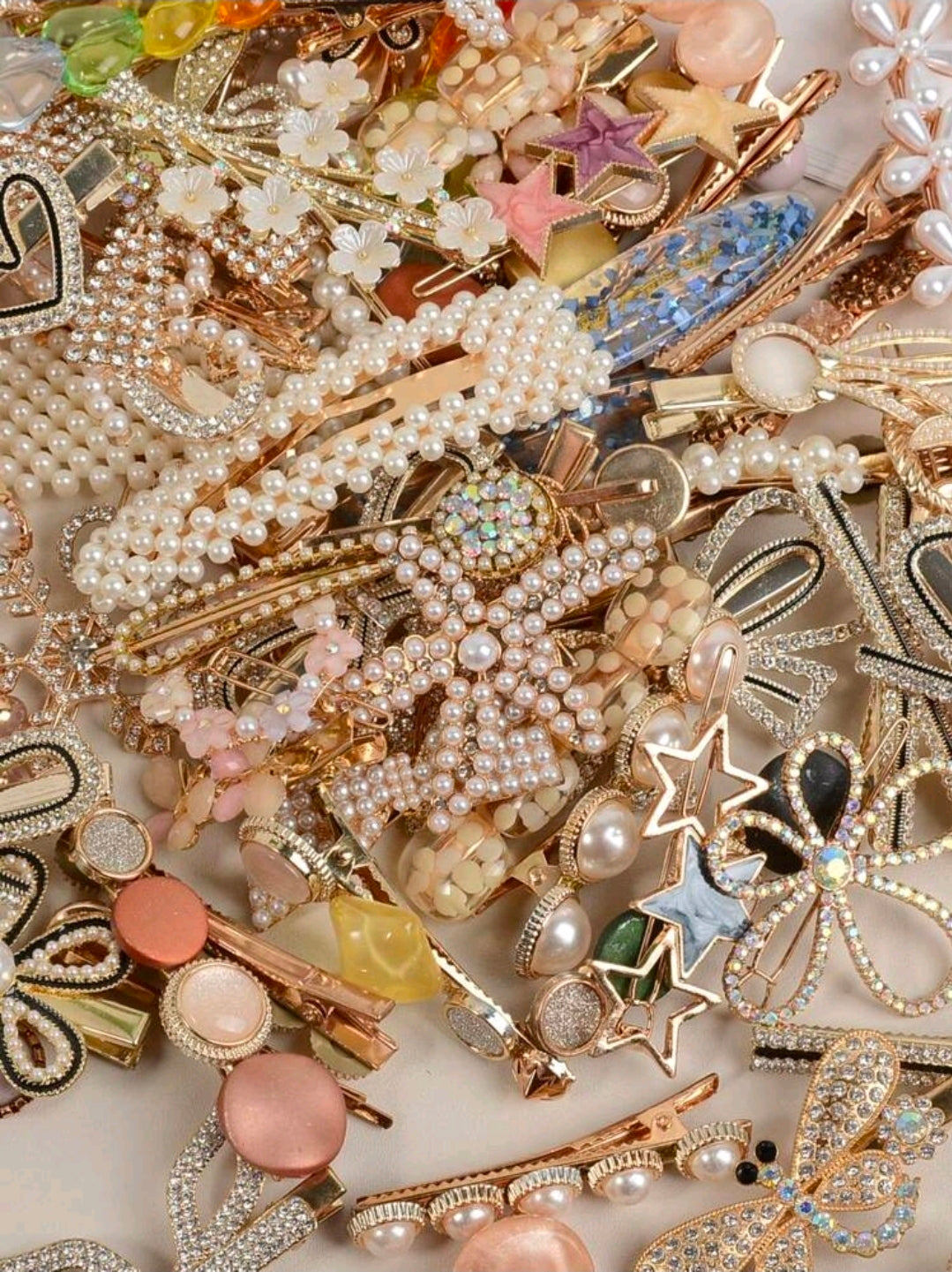 25Pcs Elegant Faux Pearl & Rhinestone Hair Clips Set For Women, French Style Gold Bow Heart Star Barrettes, Chic Fashion Hair Accessories