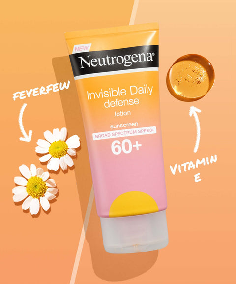Neutrogena Invisible Daily Defense Sunscreen Lotion, Broad Spectrum SPF 60+, Oxybenzone-Free & Water-Resistant, Sun or Environmental Aggressor Protection, Antioxidant Complex, 3 Fl Oz