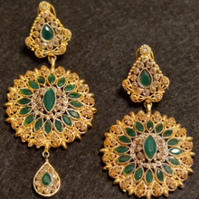 Load image into Gallery viewer, Gold Plated Emerald Studded Teardrop Shaped Earrings