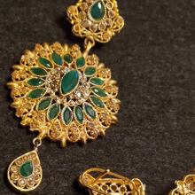 Load image into Gallery viewer, Gold Plated Emerald Studded Teardrop Shaped Earrings