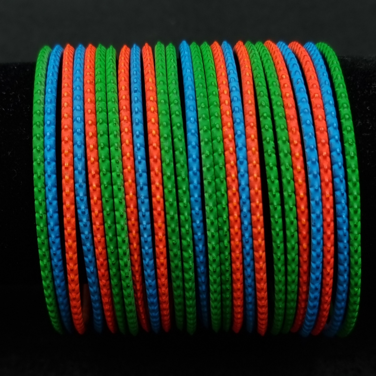 Multi coloured metal bangle set. Multi coloured metal bangle set.