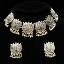 Load image into Gallery viewer, Oxidized Silver and Lotus Choker Necklace