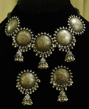 Load image into Gallery viewer, Round oxidized silver ethnic choker with earrings.