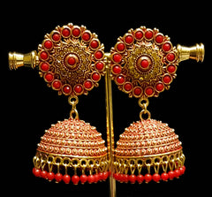 Golden brass multi color jhumkas