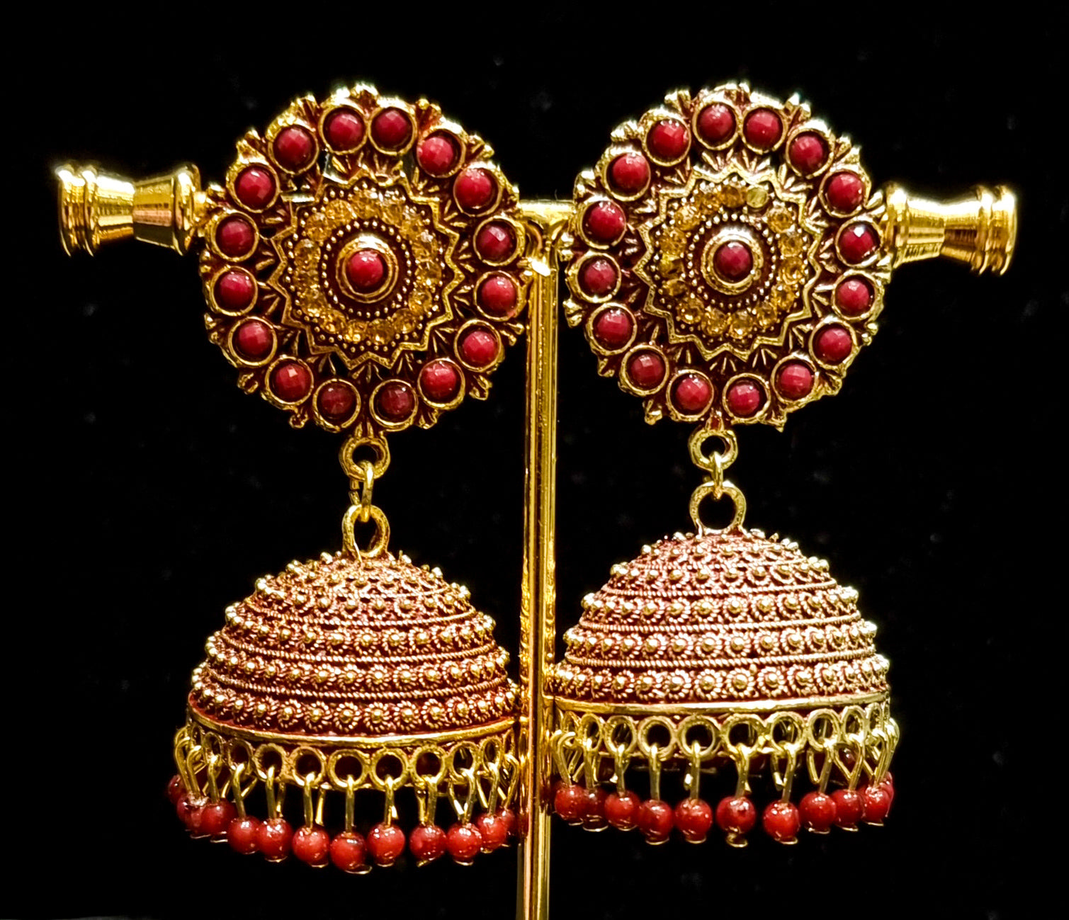 Golden brass multi color jhumkas Golden brass multi color jhumkas